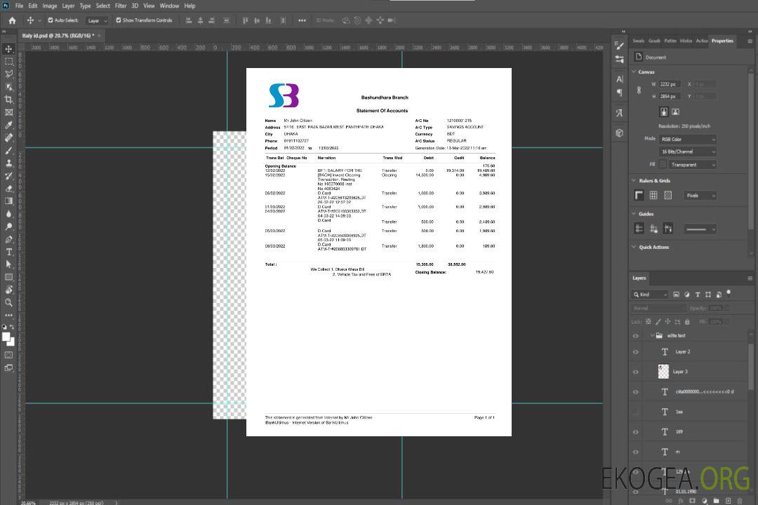 Relevé bancaire SB du Bangladesh template